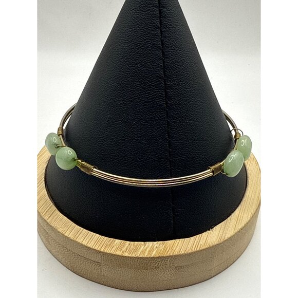 Green Aventurine Gemstone & Silver Wire Bangle Bracelet - Picture 4 of 5